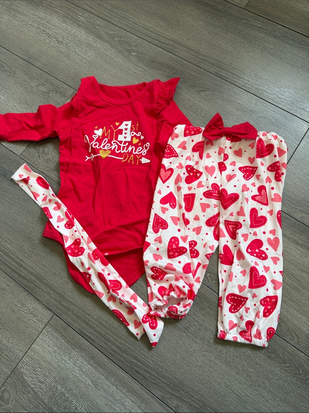 Red Valentine’s Day Kids Matching Set with Heart Print